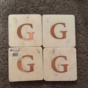 Set of 4 White Coasters with Gold Letter G